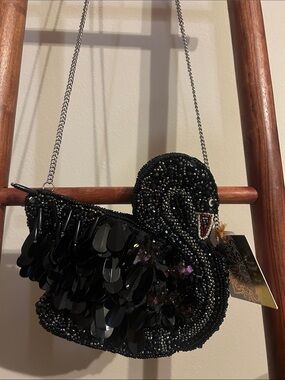 From India To You Black Swan Beaded Sequin Bag Crossbody Tik Tok Viral Rare
